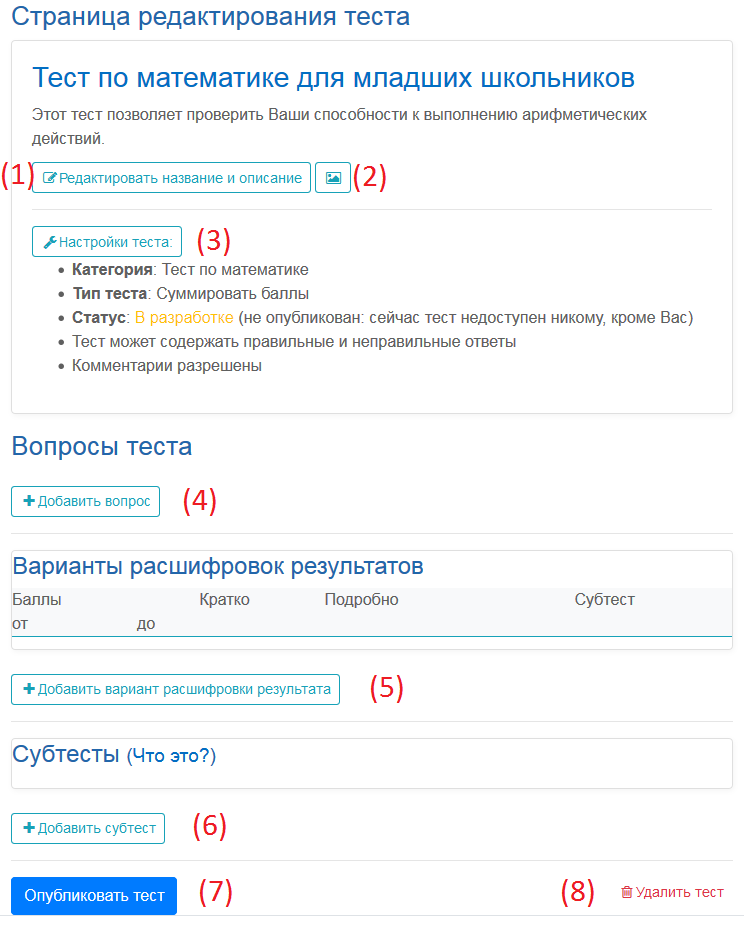 Созданный тест